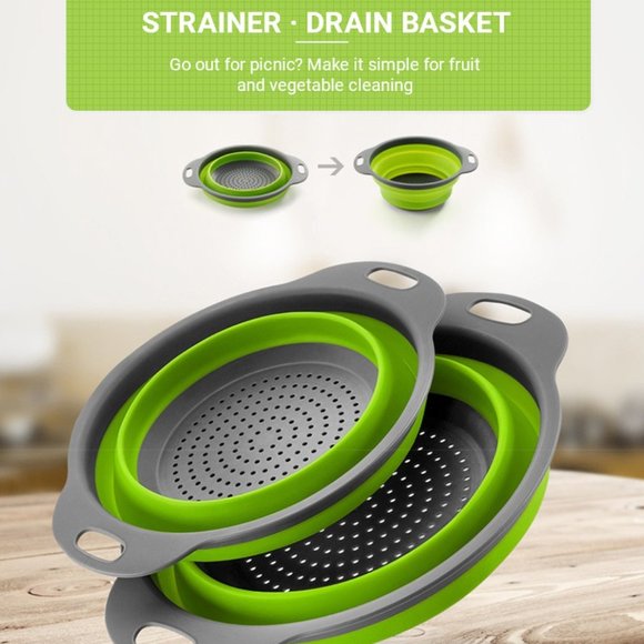 Set Of 2 Collapsible Colanders Strainers 8” - 2 Quart & 9.5” 3 Quart Color Red - Picture 4 of 8